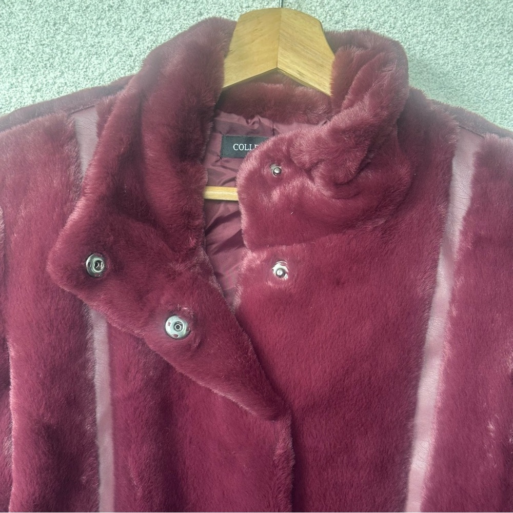 Faux Fur Cropped Jacket Burgundy Wine Red, Size XS NWT - Picture 3 of 5